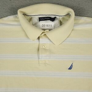 Nautica Polo Shirt Mens Large Yellow Striped Casual Short Sleeve Adult